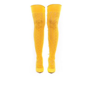 CASADEI® - Bottes pour Femmes en dentelle extensible en tissu tricoté - Jaune