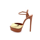 Flora Cristal Leren Platform Sandalen - Karamel & Goud