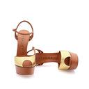 Flora Cristal Leren Platform Sandalen - Karamel & Goud