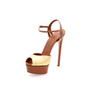Flora Cristal Leren Platform Sandalen - Karamel & Goud
