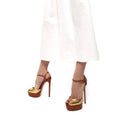 Flora Cristal Leren Platform Sandalen - Karamel & Goud