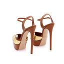 Flora Cristal Leren Platform Sandalen - Karamel & Goud