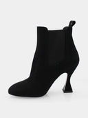 Suede Leather Ankle Boots - Black