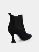 Suede Leather Ankle Boots - Black