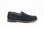 mocassins Fluchos Tristan Afelpado en cuir suédé bleu marine, mocassins en daim bleu marine Fluchos Tristan, chaussures confortables Fluchos Tristan Afelpado, mocassins Fluchos avec lanière orange autour de la semelle