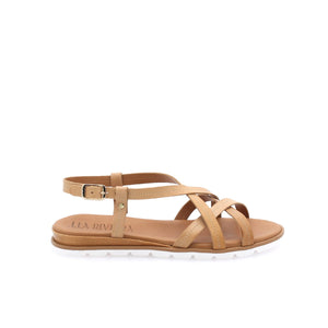 LEA RIVIERA - Sandales basses Femmes avec lanières en cuir - Beige