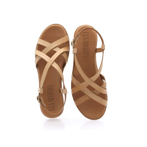 LEA RIVIERA - Sandales basses Femmes avec lanières en cuir - Beige