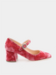 babies en velours rose Rupert Sanderson Carmen Mary Jane avec sangle décorative, talon carré de 4.5 cm et bout carré, chaussures élégantes et confortables