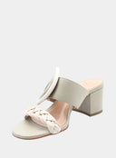 Mules en cuir tressées - Gris vert