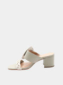 Mules en cuir tressées - Gris vert