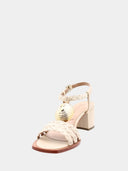Sandales en cuir en raphia tressé - Crème