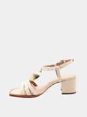 Sandales en cuir en raphia tressé - Crème