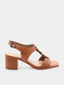 sandales à talon VICENZA Castanha brun avec bride dorée, détail rond doré à l'avant et bout carré, élégantes et confortables pour des occasions chic

