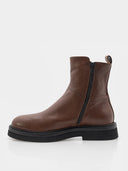 Bottines en cuir à double zip – Marron foncé - Marque Italienne Napoleoni