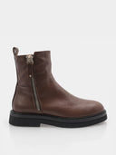 Bottines en cuir à double zip – Marron foncé - Marque Italienne Napoleoni