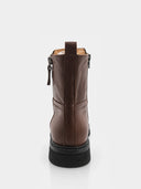 Bottines en cuir à double zip – Marron foncé - Marque Italienne Napoleoni