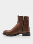 Bottines en cuir à boucle dorée – Marron - SOFIA/LEN