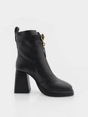 Bottines en cuir à zip frontal et talon haut – Noir - Marque Italienne Emanuélle Vee