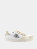 Kindersneakers laag model met stermotief dierendessin - Wit en goud