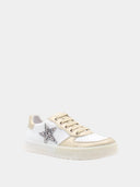 Kindersneakers laag model met stermotief dierendessin - Wit en goud