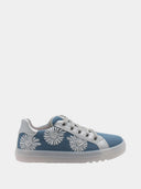 Lage sneakers van canvas met zilveren bloemen - Jeansblauw