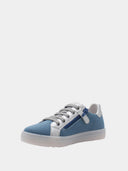 Lage sneakers van canvas met zilveren bloemen - Jeansblauw