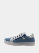 Lage sneakers van canvas met zilveren bloemen - Jeansblauw